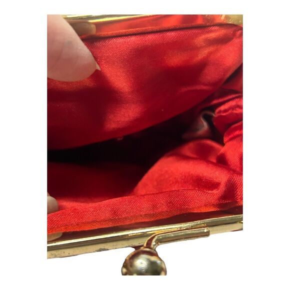 Red Ruffled Satiny Mini Purse Handbag 4”x4” Prom Party Holiday Polyester - Picture 10 of 12